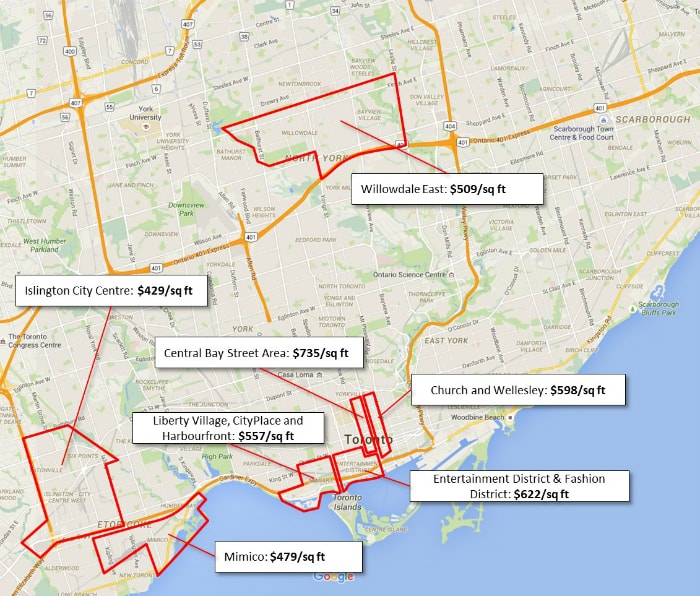 Toronto Real Estate Cost per Square Foot by Neighbourhood